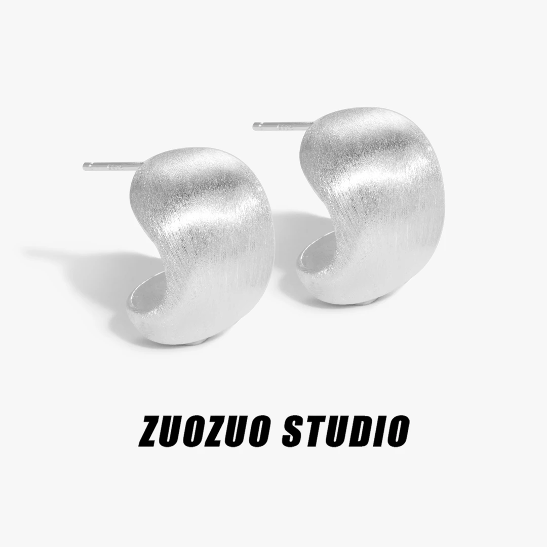 925银耳饰 【告别夏日】磨砂拉丝复古C型气质感个性耳环百搭