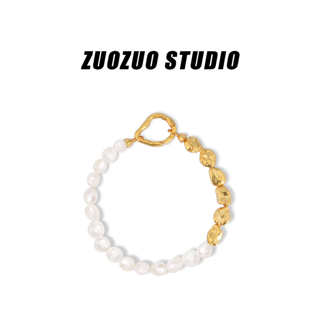 925银手链 巴洛克碎银拼接手链百搭欧美小众气质白色轻奢