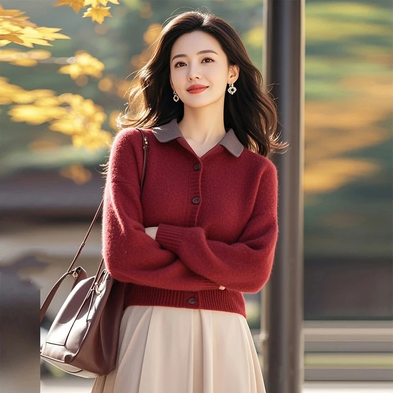 独特超好看上衣奶呼呼软糯设计感红色针织开衫毛衣秋冬女装小个子