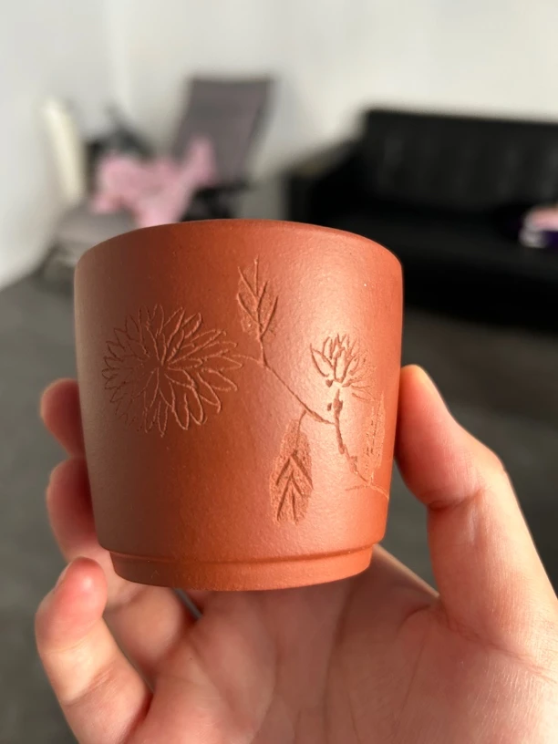 紫砂杯刻绘杯子菊香