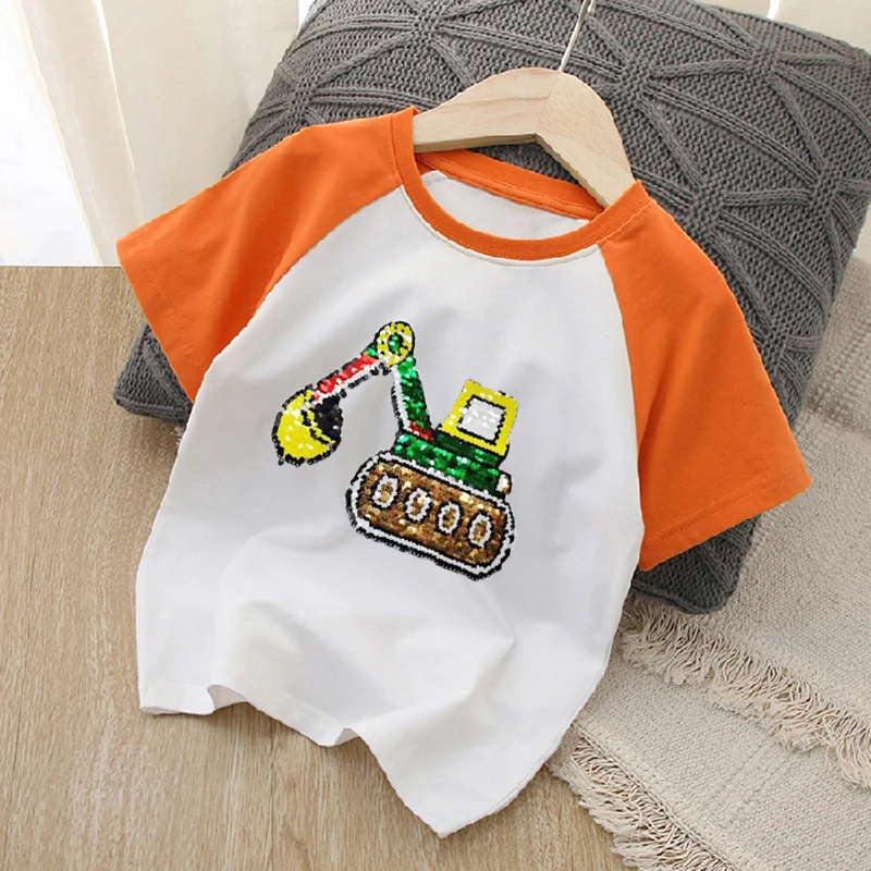 2023年新款夏季儿童t恤短袖拼接变色衣服中小男童上衣圆领童装