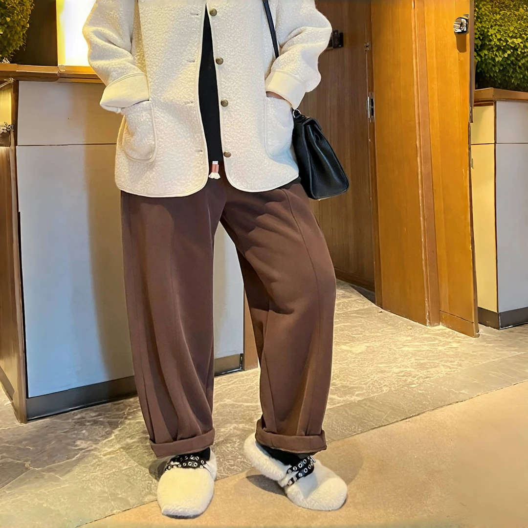 中古山茶 / 简约设计感加绒宽松奶奶裤13084花契200斤胖mm时尚