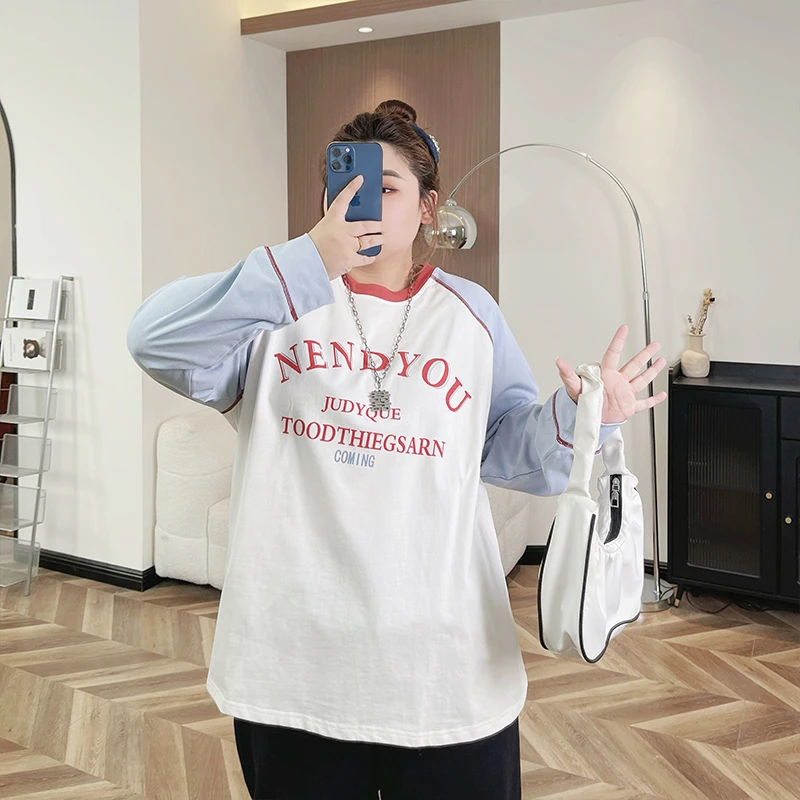 写意莫奈 / 韩系跳色款长袖T恤11825花契200斤胖mm秋季潮流遮肉