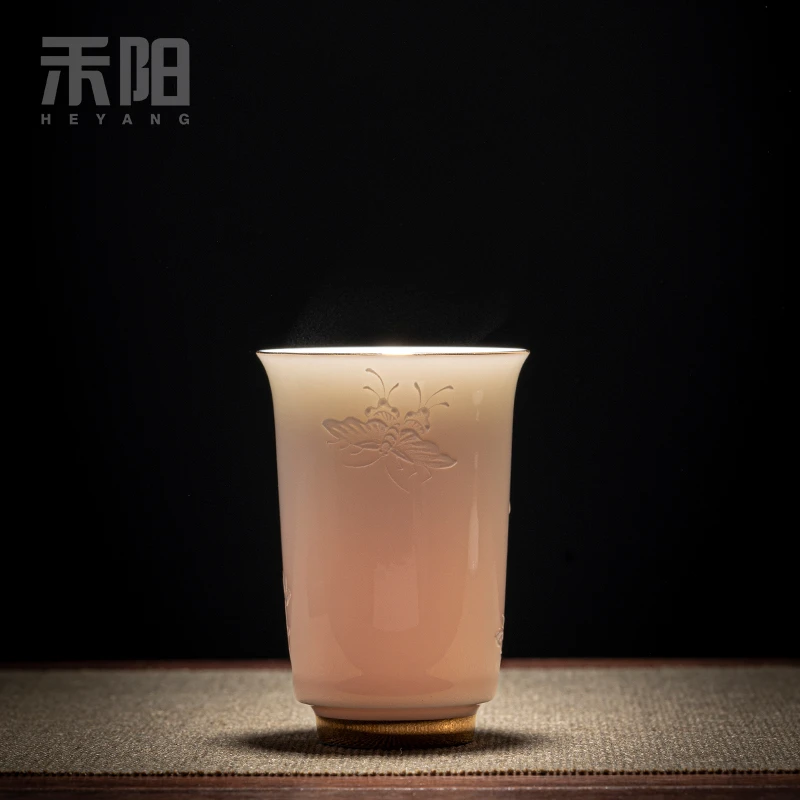 羊脂玉瓷茶杯蝶恋花描金闻香杯主人杯陶瓷品茗杯茶具 1602