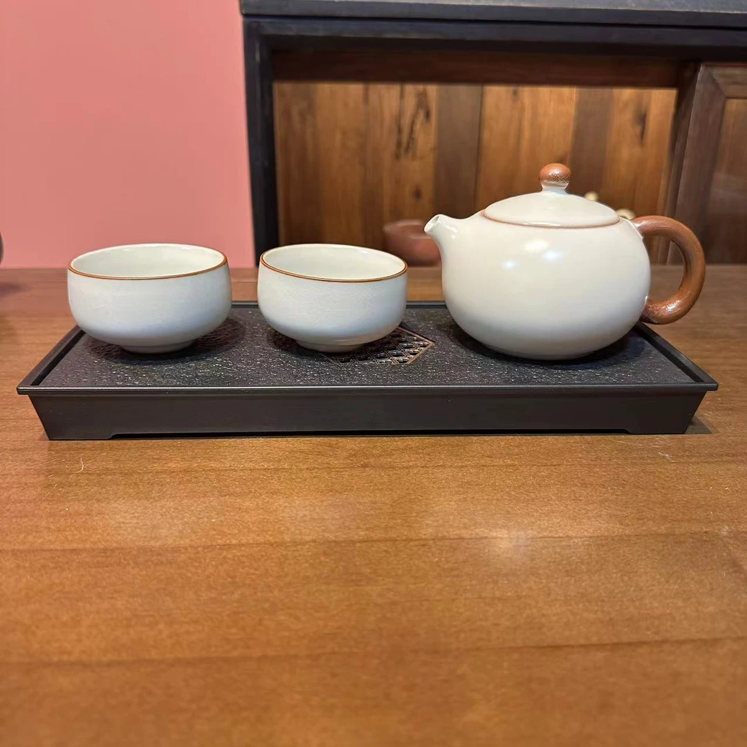 黄汝窑西施壶带两杯加茶盘 精品泡茶套组 1372+5125