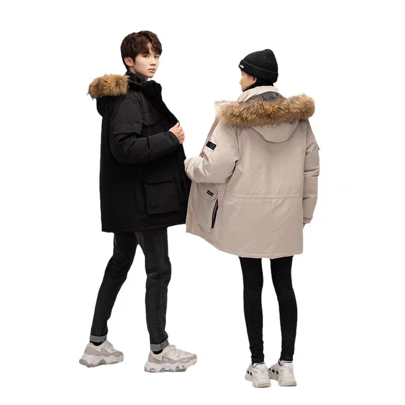 大毛领情侣中长款白鸭绒休闲百搭保暖秋冬派克羽绒-9