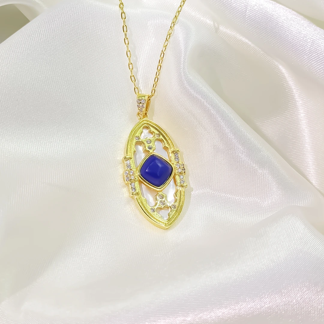 铜合金合成锆石项链 WPSL-000991【蓝色星痕】项链高级感设计欧美