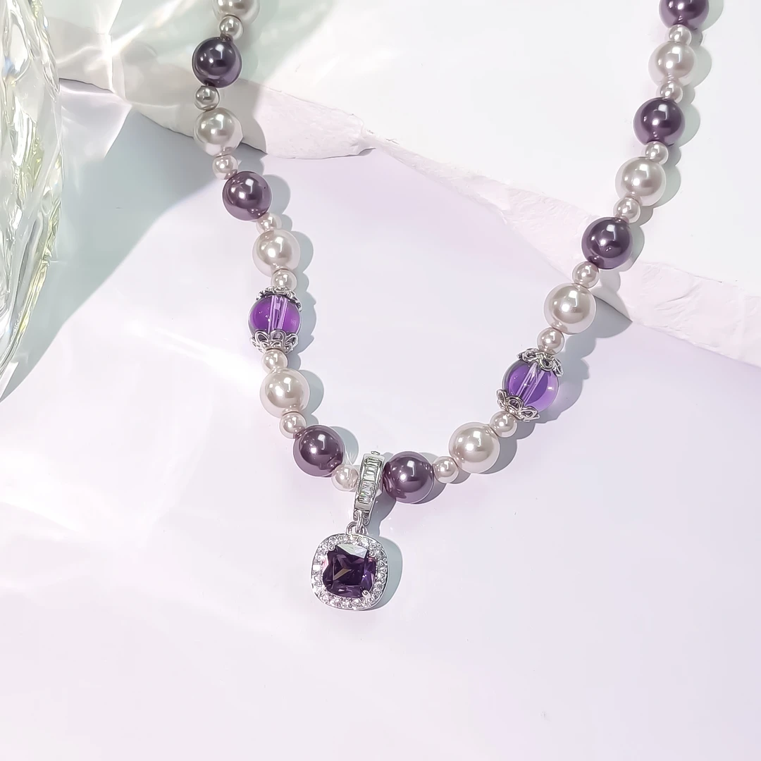 铜合金合成锆石项链 WDS-001168【紫焰梦幻】项链百搭简约欧美时尚