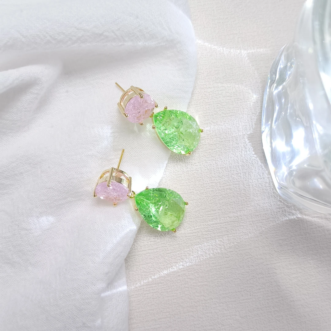 铜合金合成锆石耳饰 WLY-001494【粉舞轻盈】耳环气质欧美百搭时尚