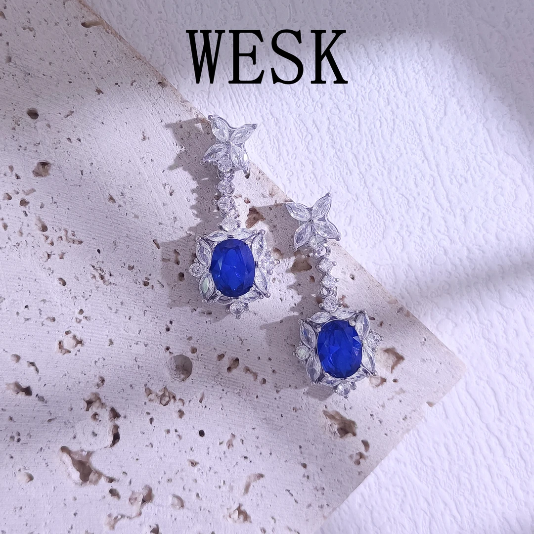 铜合金合成锆石耳饰 WHSM-001652【蓝色幻影】耳饰气质简约小众