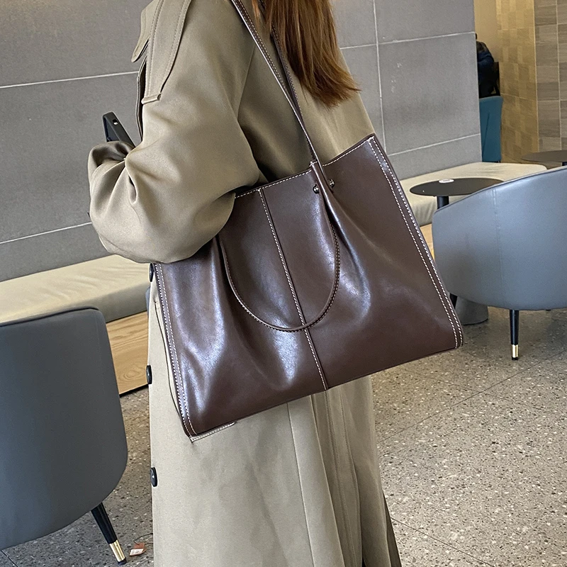 手提包女2024新款秋冬网红大容量托特休闲单肩真皮女包时尚百搭包