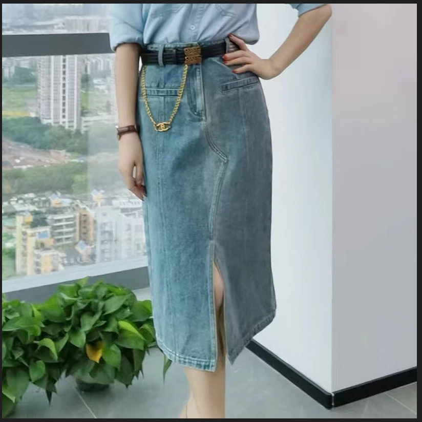 【花聲】LJ6003经典牛仔半裙前开叉设计款