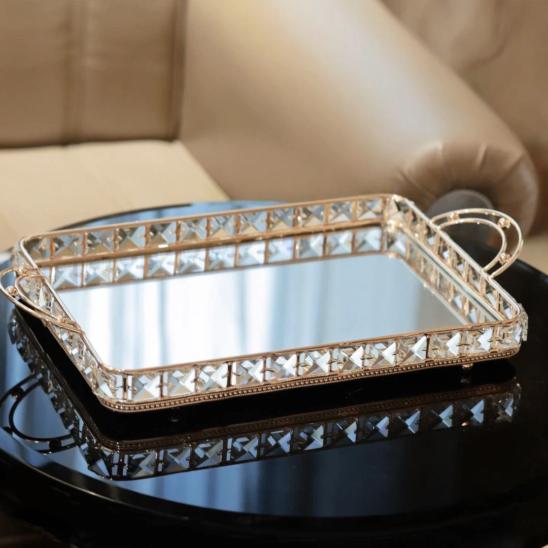 轻奢简约水晶金属镜面托盘装饰收纳客厅餐桌卧室化妆品水晶托盘
