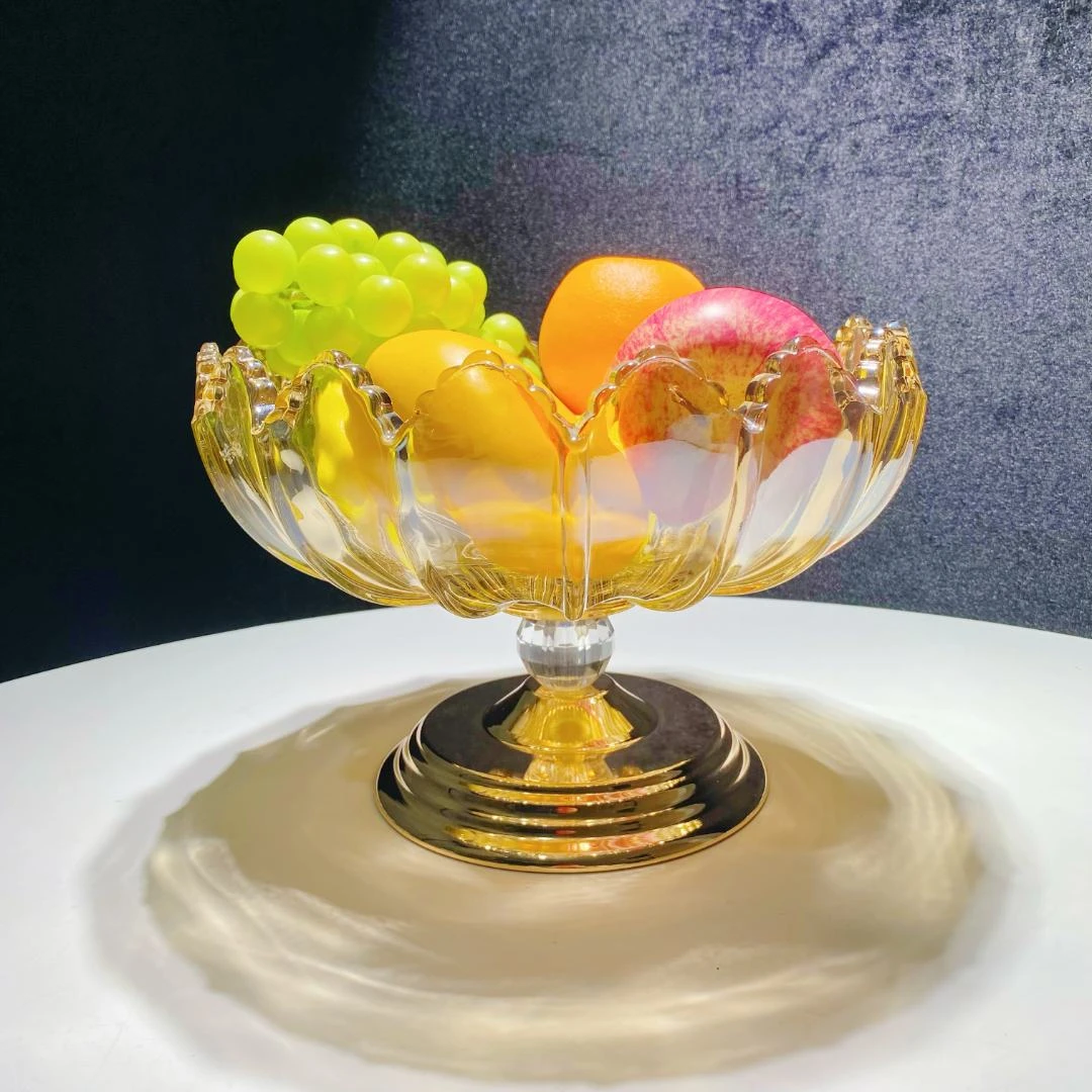 轻奢水果盘家用水晶玻璃高级简约餐桌果盘凤尾果盘