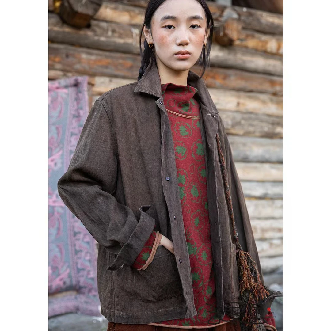 云雾里 原创设计复古文艺率性恣意亚麻棉短外套 3001