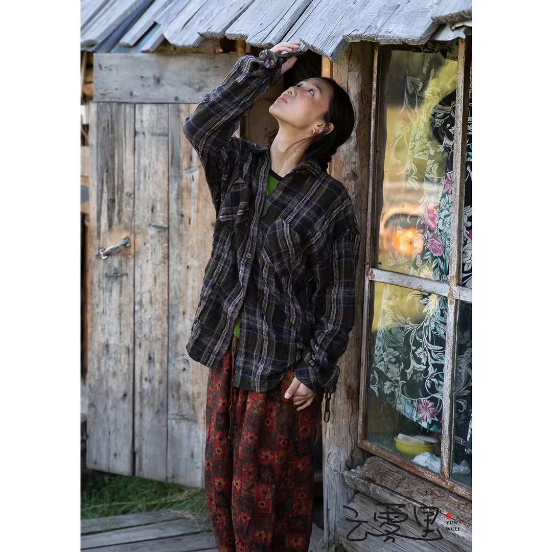 云雾里 原创设计复古文艺随性恣意中长款长袖衬衫3011