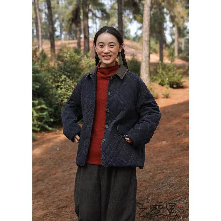 云雾里 原创设计复古文艺松弛感宽松大气简约牛仔短棉衣 3147