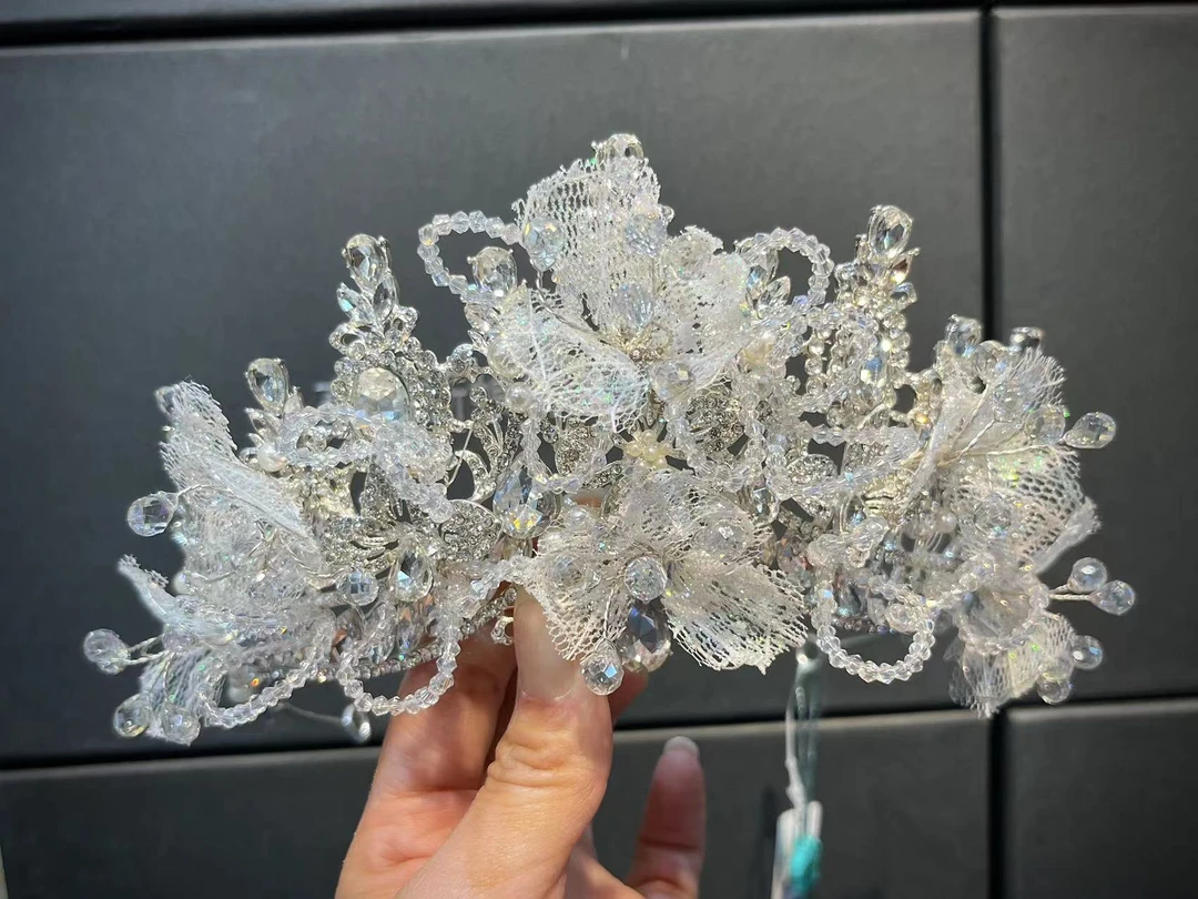 非金属皇冠头饰合金 水晶皇冠带耳环