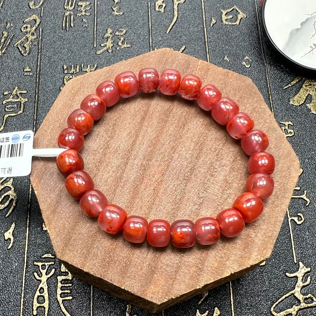 【龙龙珠宝严选】瓦西玫红火焰纹南红老形手串8m+/ht88367多样性发