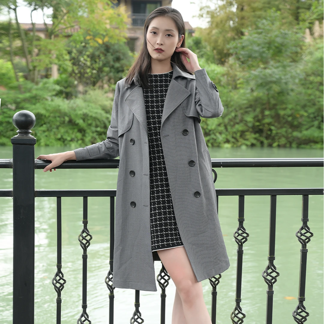 风衣女梦里人秋法式优雅通勤气质双排扣中长款外套6898-3361