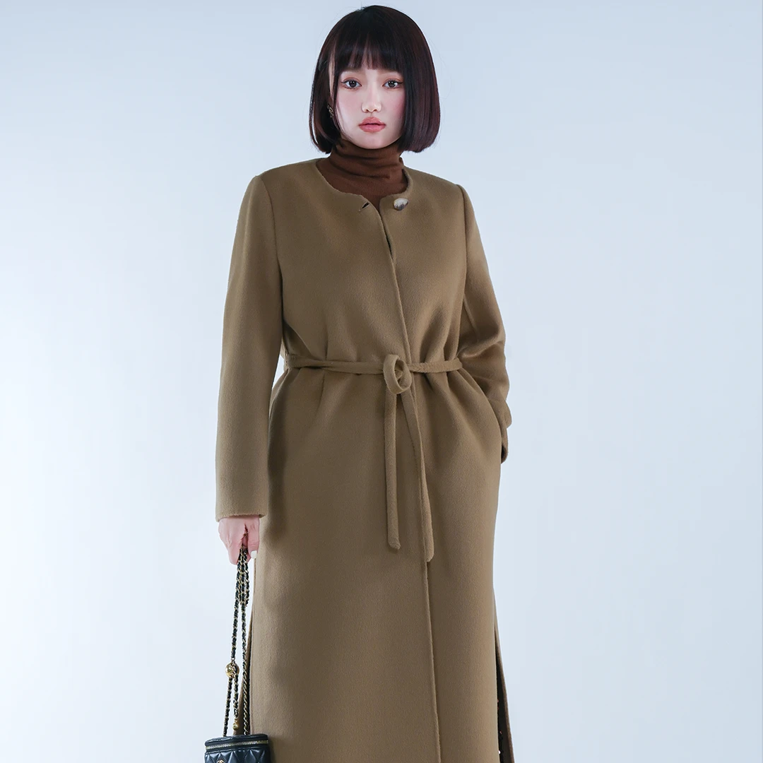 大衣梦里人冬季简约无领新中式时尚长款外套6966-3257