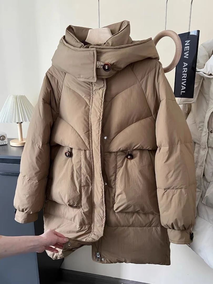 反季加厚中长款羽绒服休闲显瘦韩版保暖百搭宽松8911时尚连帽