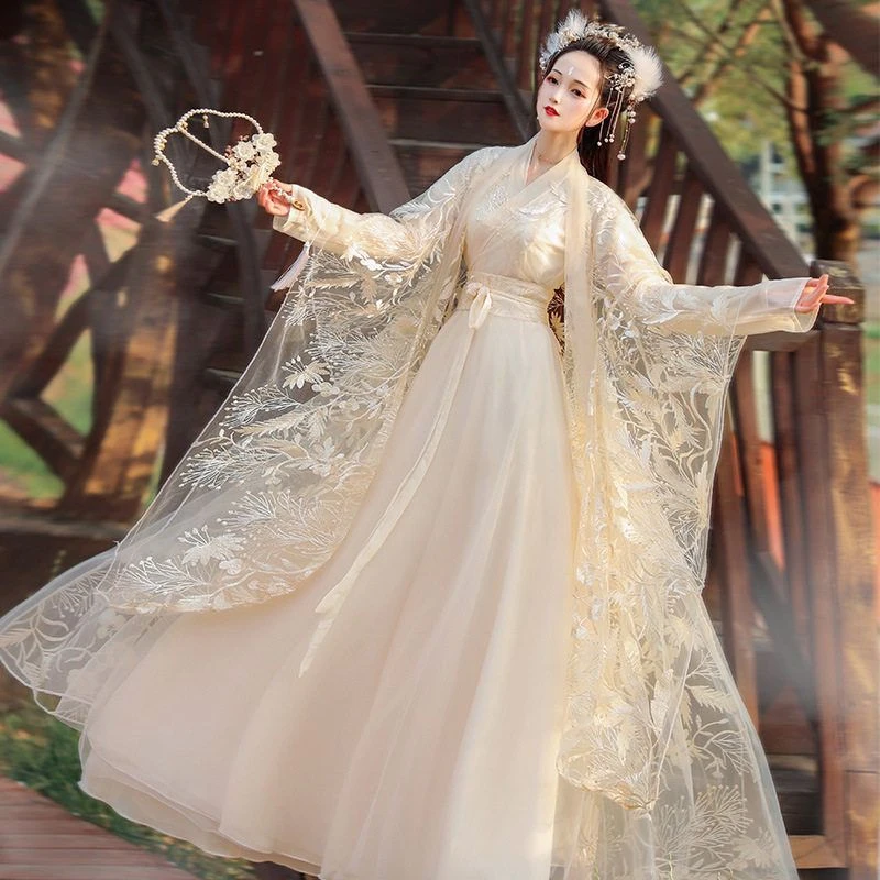 新款浮生缘汉服中国风夏季古装交领绣花薄款超仙气齐腰襦裙大袖衫