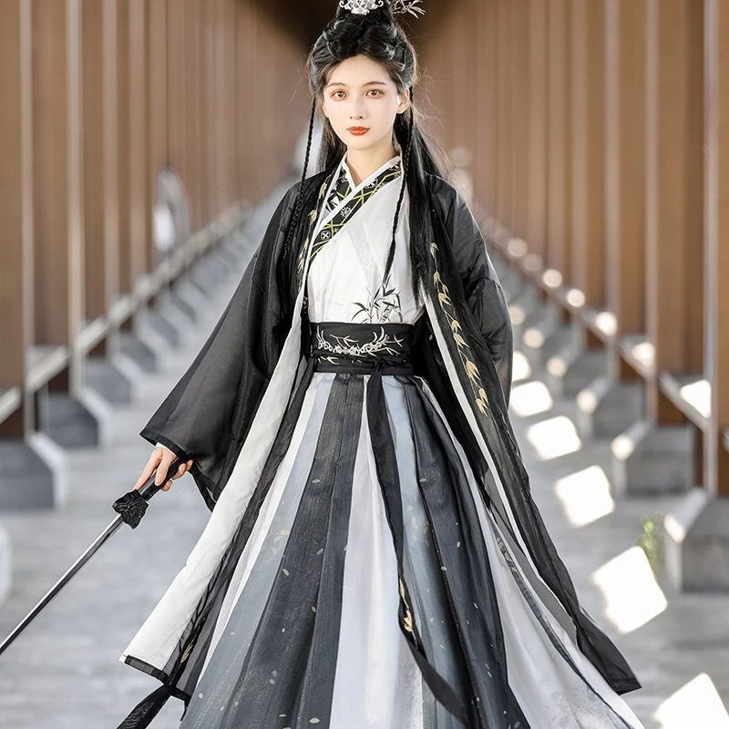 宋制曹县汉服男女同款交领古风褙子齐腰裙黑色武侠水墨风日常春秋