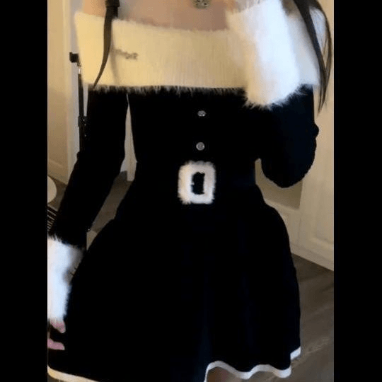 秋季2023新款女装甜美辣妹一字肩长袖针织连衣裙气质氛围感吊带裙