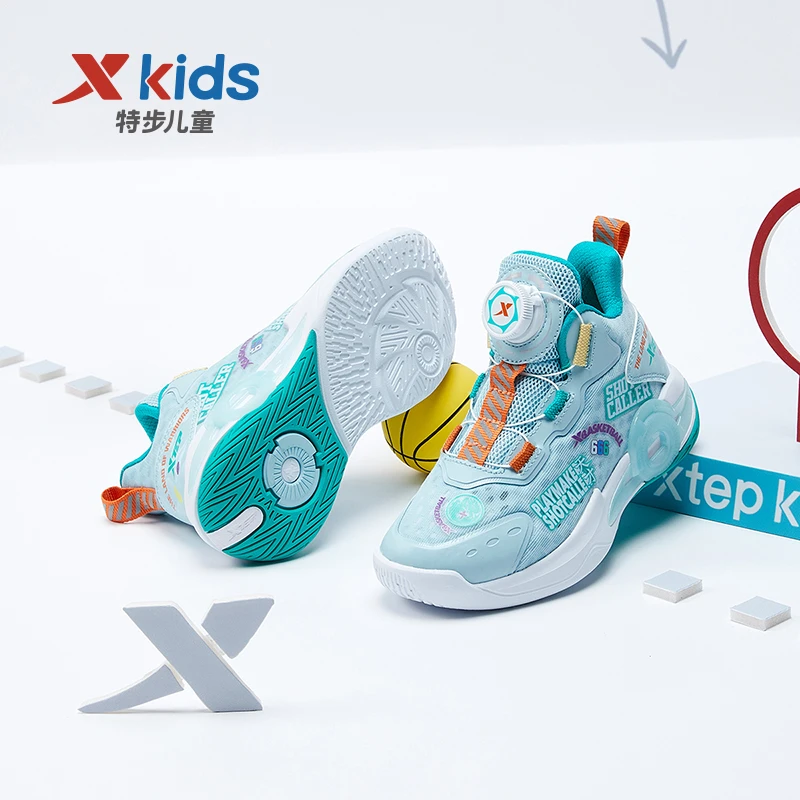 特步儿童冬季大网眼篮球鞋小童防滑旋转纽扣运动鞋676115129273