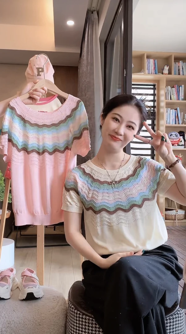 麦麦秋【现货-100天丝+彩色钩花镂空针织衫+单穿内搭都好看】女童夏