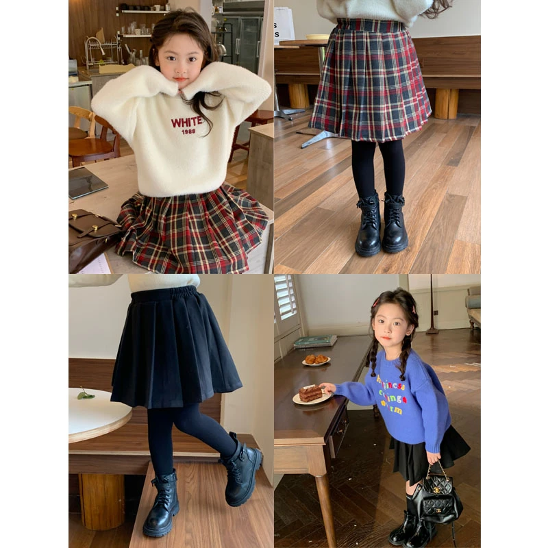 【万搭王】女童半身裙春秋季童装百褶裙洋气百搭学院风短裙