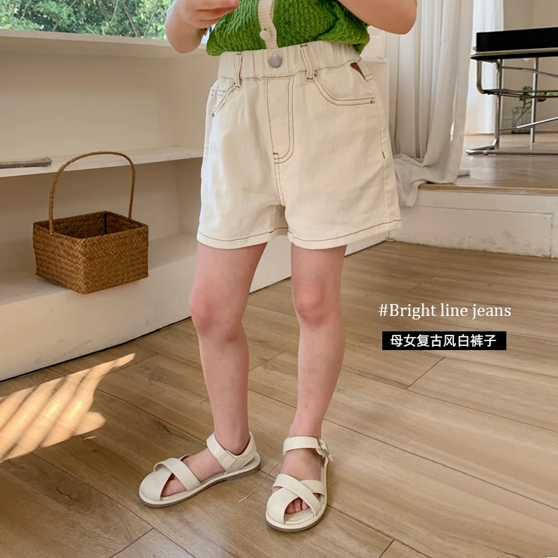 【现货】母女装时髦牛仔短裤夏季女童百搭洋气童装裤子白色短裤子
