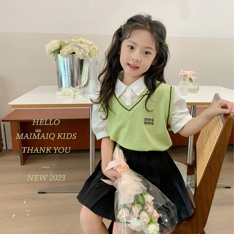 【现货】【卖完不补-弗朗艺高】夏学院风设计拼接马甲女童衬衫假两件