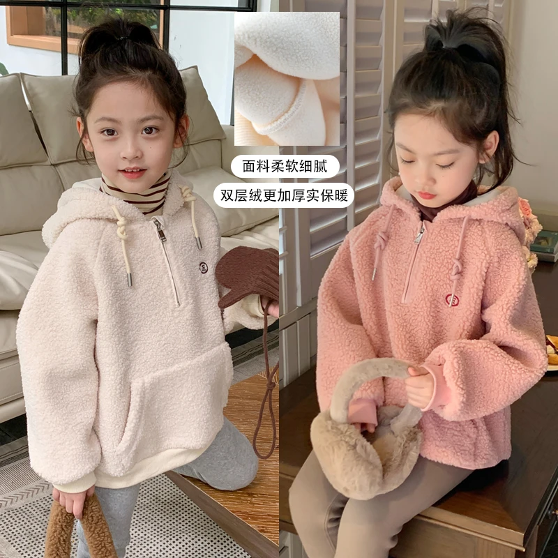 【现货】【奶呼呼毛绒绒】女童加厚帽卫衣秋冬宽松慵懒风保暖童装上衣
