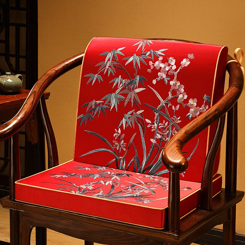 【梅兰竹菊】新中式椅子靠背靠垫红木沙发带靠背茶椅圈椅垫护腰靠垫