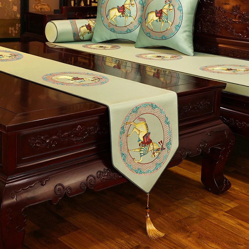【金马玉堂】新中式刺绣禅意桌旗茶台垫布防滑茶几桌布茶旗垫布床旗