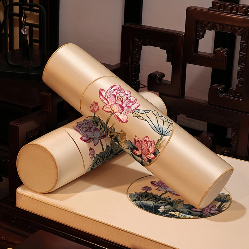 【荷花】新中式扶手枕客厅红木沙发卡座两侧边海绵方形圆柱形靠抱枕