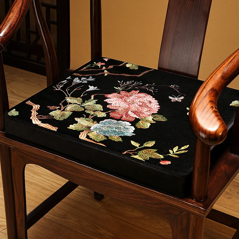 牡丹花中式椅垫坐垫红木沙发茶桌座垫办公室太师椅椅子坐垫椅子垫