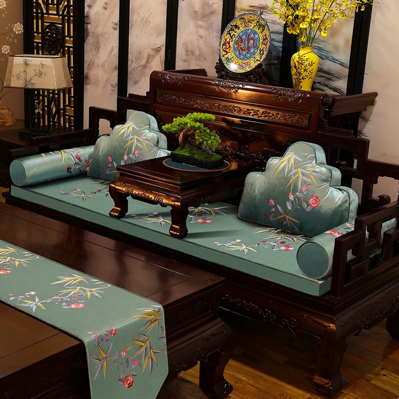 绒布富贵竹中式坐垫四季通用垫红木红木沙发坐垫飘窗垫窗台垫乳胶