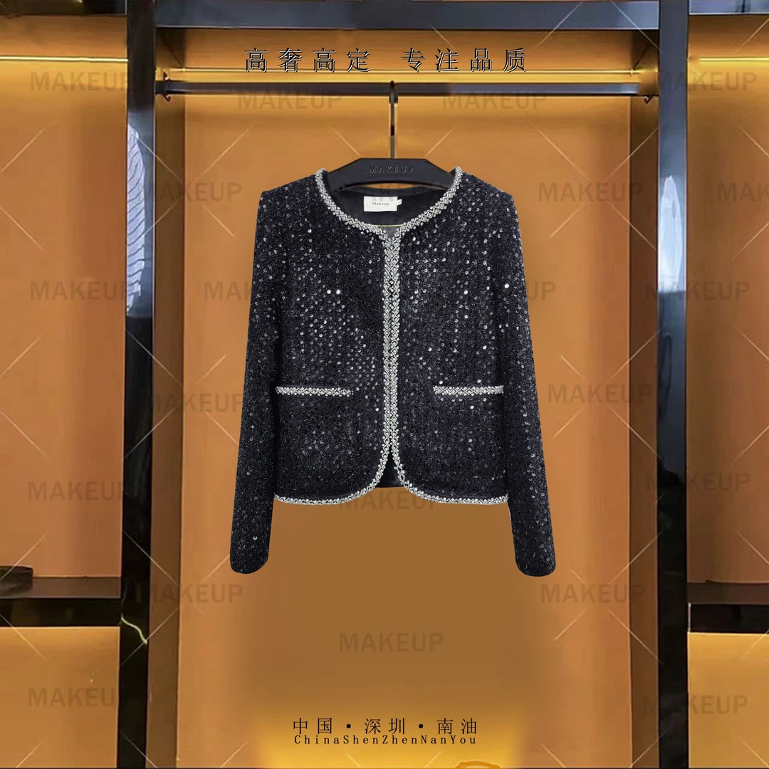 【LOVEJWCOCO】小香风春秋季2025新款洋气黑色亮片短款上衣外套P911