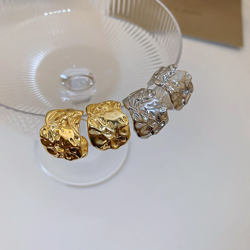 铜合金耳饰 不规则褶皱几何耳环小众气质设计感耳钉百搭时尚个性