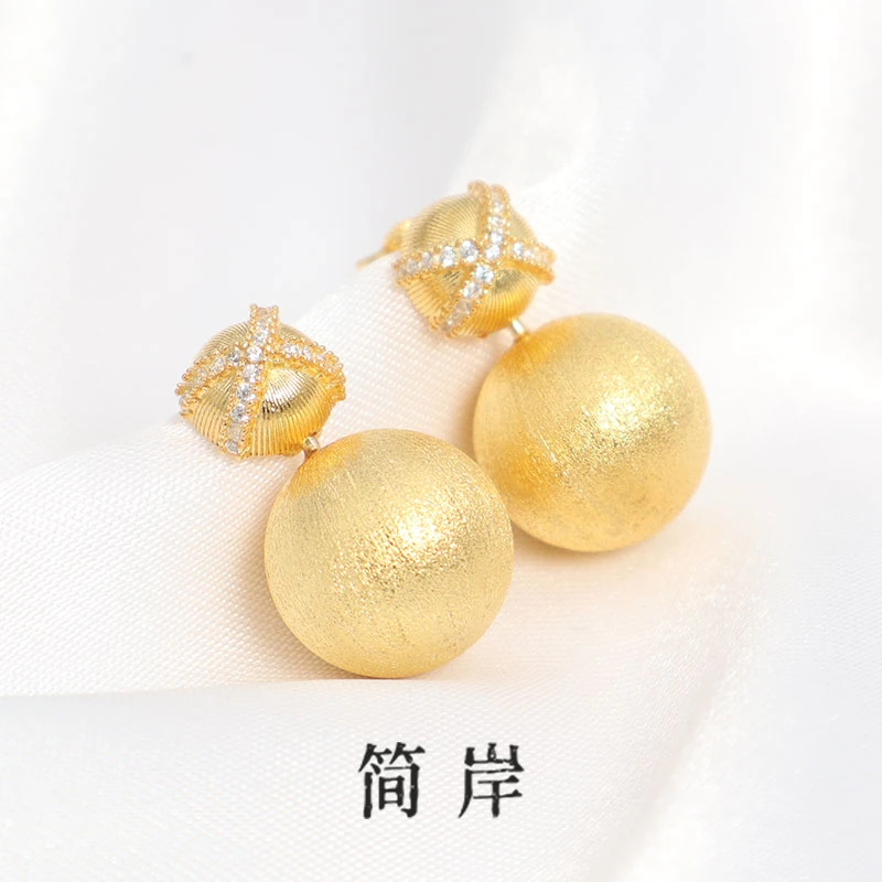 jeshore/简岸 925银耳饰 拉丝金球耳钉
