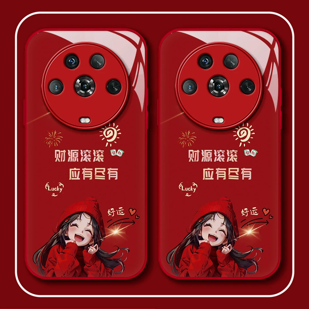 荣耀MAGIC4财源滚滚应有尽有玻璃手机壳新年高级创意防摔保护壳女