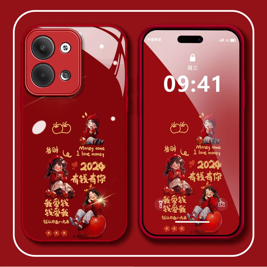 【OPPORENO9】有钱有你三女孩金属漆玻璃新年款创意防摔手机壳女款