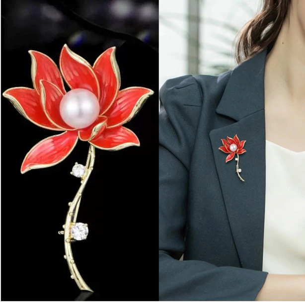 合金胸针 蓝莲花优雅胸针国风女士时尚胸花高档精致配饰品奢华