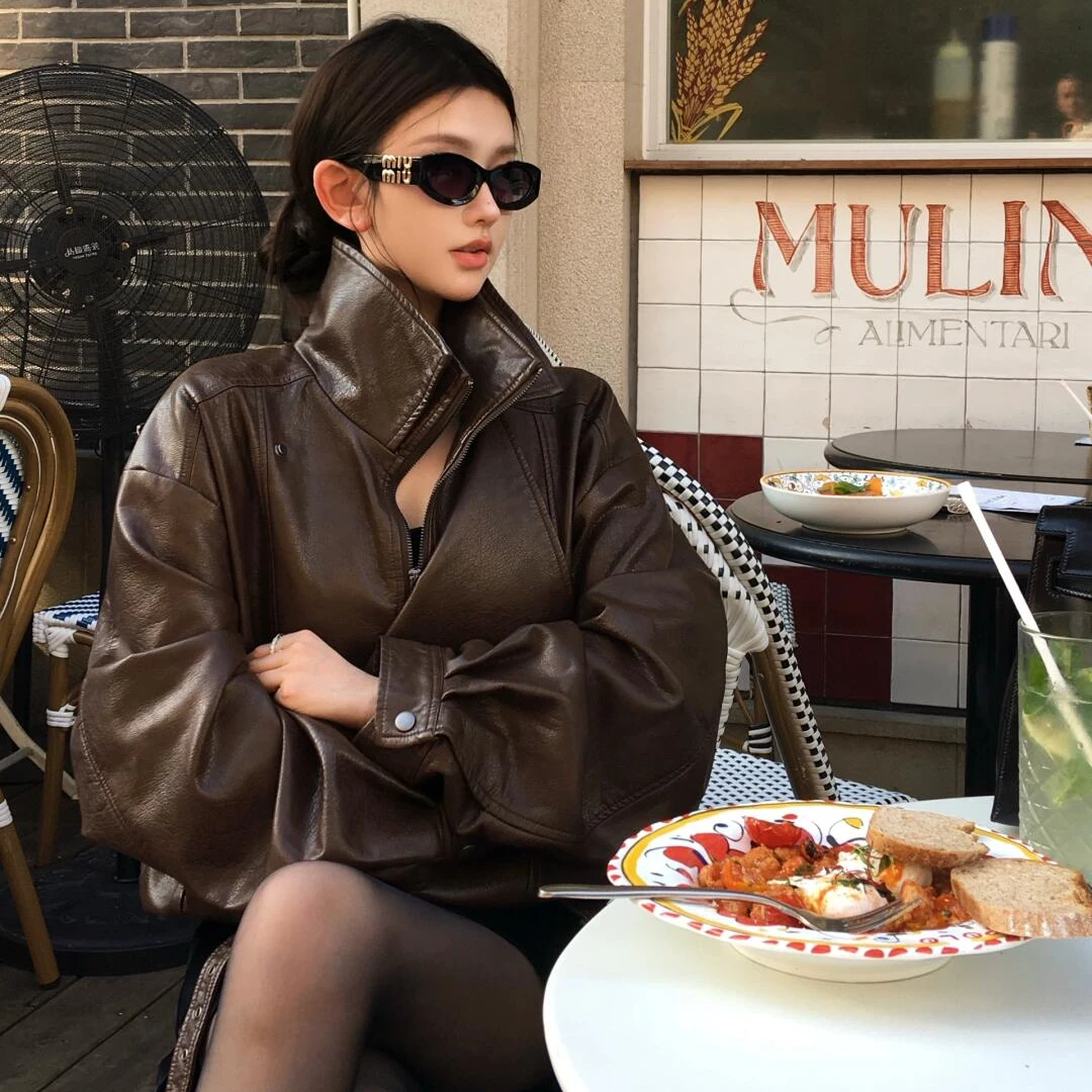 【港风回忆】秋冬时髦新款酷飒慵懒风潮流百搭宽松朋克欧美皮外套