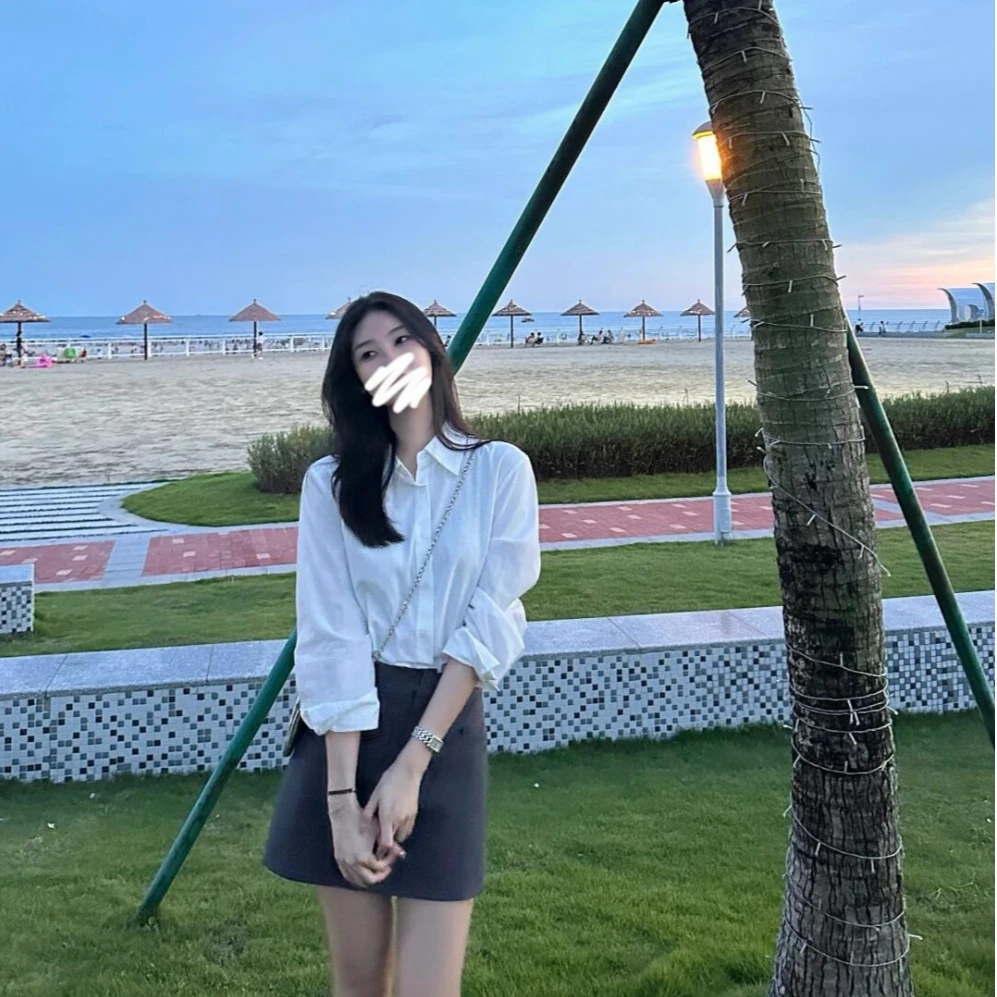 【误题春纪】通勤百搭大气女高档polo领长袖衬衫上衣短款显高半身裙