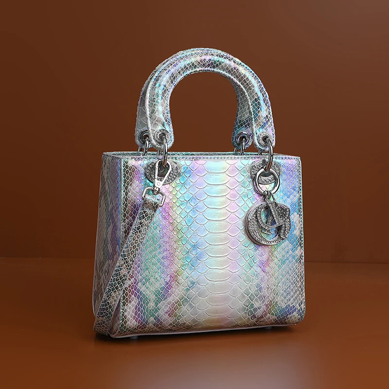 戴妃包女2024新款七彩渐变蛇纹高级感大牌手提包斜挎小包包晚宴包