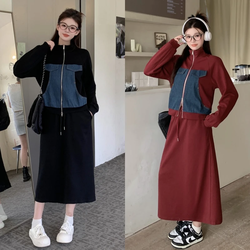 【LLH】大码女装胖MM秋款外套+半身裙两件套装6646